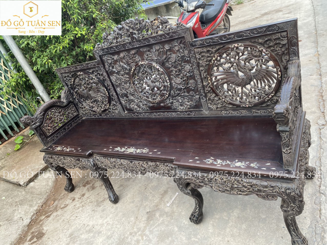 Mua Bộ trường kỷ huế gỗ gụ khảm ốc dáng đẹp nhất 2023 của đồ gỗ Tuân Sen 